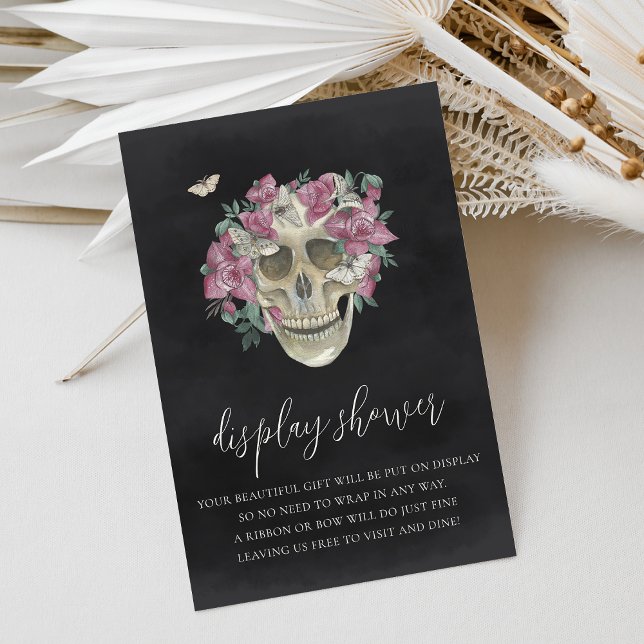 Rosa Blommigt Skull Halloween Visning Shower Tilläggskort (Skapare uppladdad)