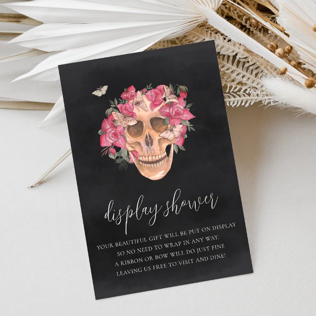Rosa Blommigt Skull Halloween Visning Shower Tilläggskort (Skapare uppladdad)