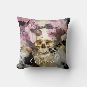 Rosa Blommigt Skull Kudde