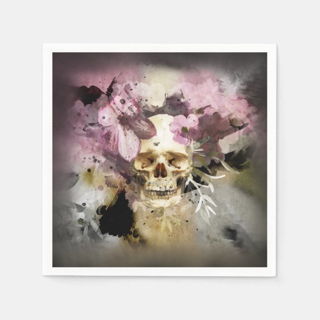 Rosa Blommigt Skull Pappersservett (Framsidan)
