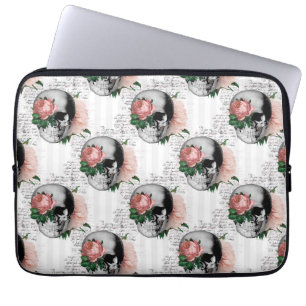 Rosa Blommigt Skullseriedesign 2 Laptop Fodral