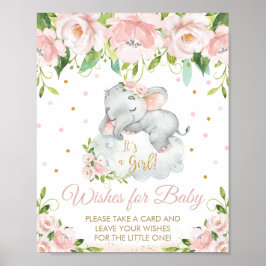 Rosa Blommigt Sleeping Elephant Önskemål for Baby  Poster