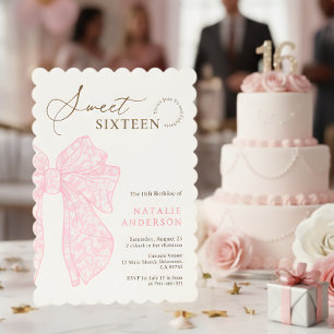 Rosa Blommigt Snöre Bow Sweet sixteen för Girskrif Inbjudningar