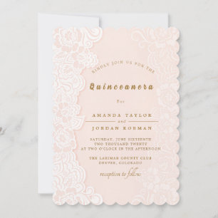 Rosa Blommigt Snöre Quinceanera-inbjudan Inbjudningar