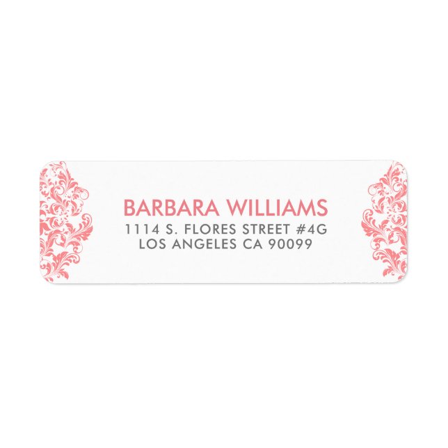 Rosa Blommigt Snöre Ram Returadress Etikett (Framsidan)