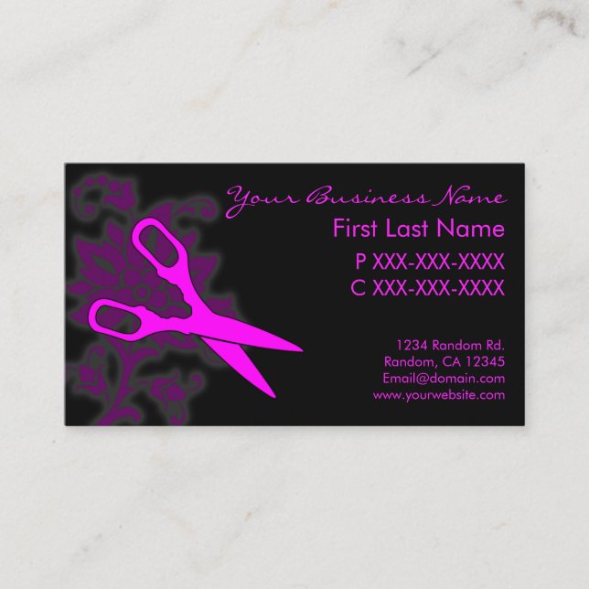 Rosa blommigt snurra hårklippta affärskort visitkort (Framsida)