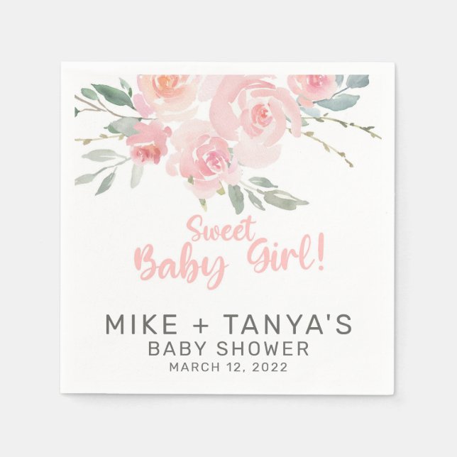 Rosa blommigt snyggt flicka duscha pappra servette pappersservett (Framsidan)