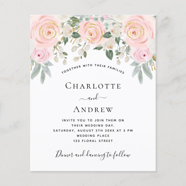  rosa blommigt social media bröllop budget flygblad (Framsidan)