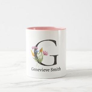 ROSA BLOMMIGT SOFT ALPHABETS NAMN BREV G Två-Tonad MUGG