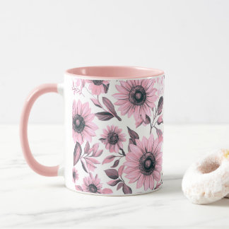 Rosa Blommigt Solros Mugg