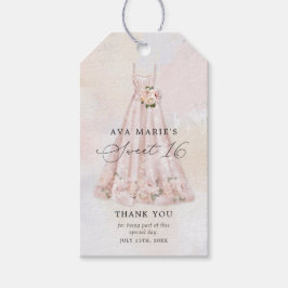 Rosa Blommigt Söt 16:e tack Presentetikett
