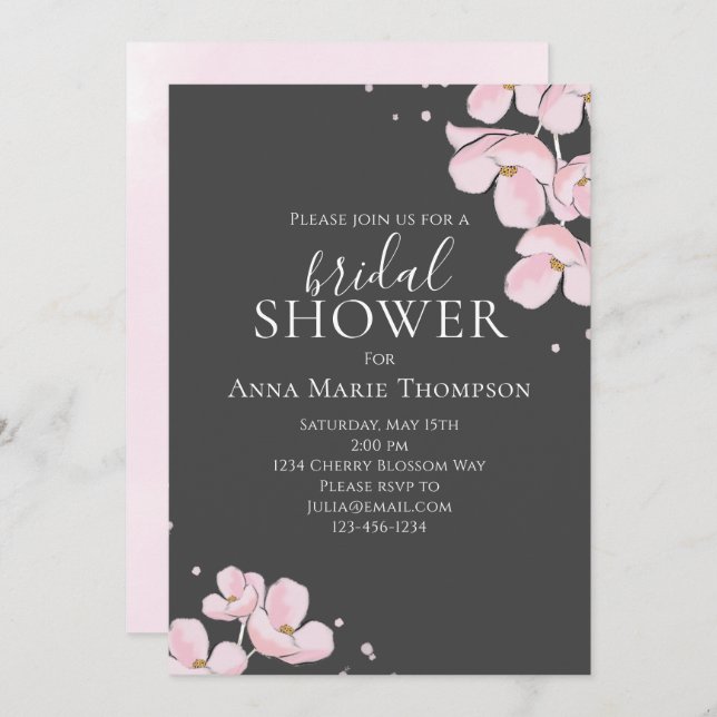 Rosa Blommigt Söt  Cherry Blommars Watercolor Inbjudningar (Fram/baksida)