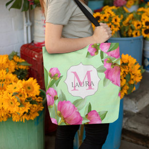 Rosa Blommigt Söt Monogram Personlig Tygkasse