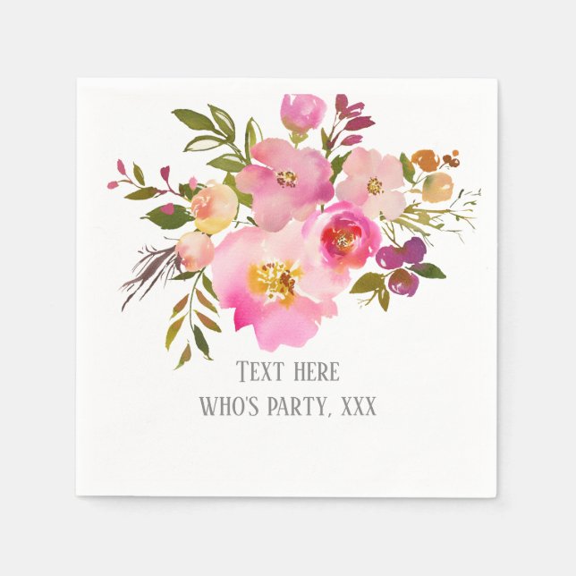 rosa blommigt, söt, romsk vattenfärgsblomma. pappersservett (Framsidan)