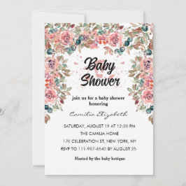 Rosa Blommigt Söt Vattenfärgsblommor Baby Shower Inbjudningar