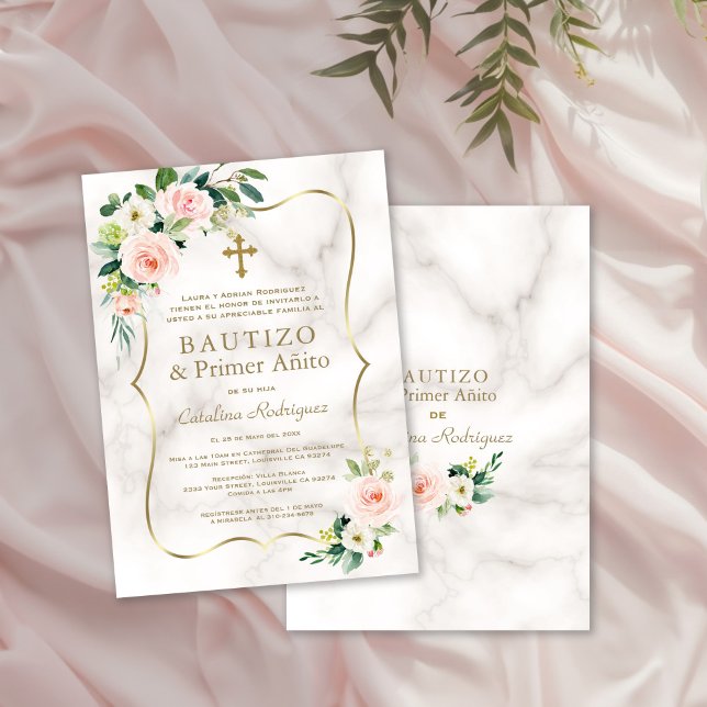  Rosa Blommigt Spanska födelsedag Baptism Inbjudningar (Skapare uppladdad)