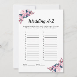 Rosa Blommigt-spelkort för Möhippa Bröllop A-Z Inbjudningar