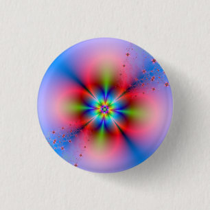 Rosa Blommigt Spray on Blue Pinback Button Knapp