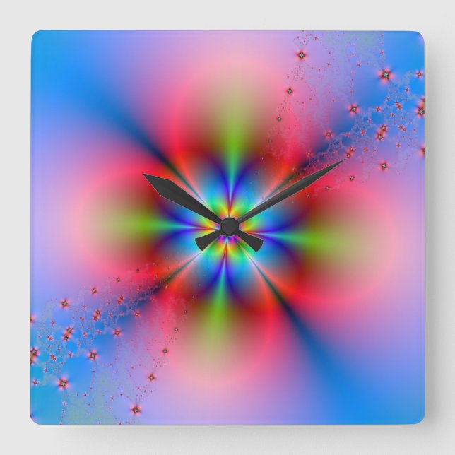 Rosa Blommigt Spray on Blue Wall Clock Fyrkantig Klocka (Framsida)