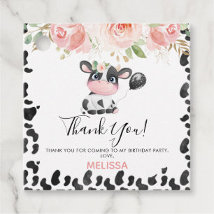 Rosa Blommigt Square Cow Print Birthday Tack Gåvor Etiketter