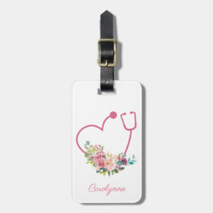 Rosa Blommigt Stetoscope Hjärtat Sjukdomar Bagagebricka