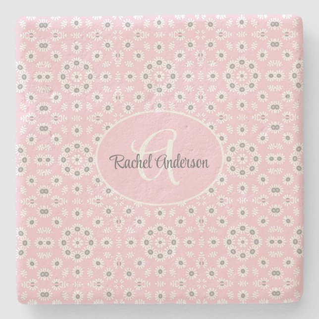  Rosa blommigt Stone Underlägg (Framsidan)