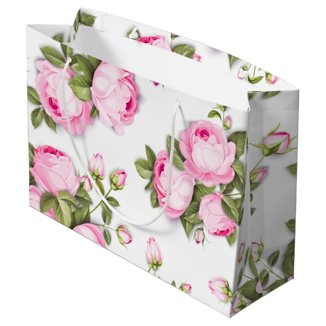 Rosa Blommigt Stor Gift Bag (Baksidan Vinklad)