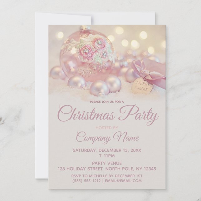Rosa Blommigt String Ljus Corporate Julfest Inbjudningar (Framsida)