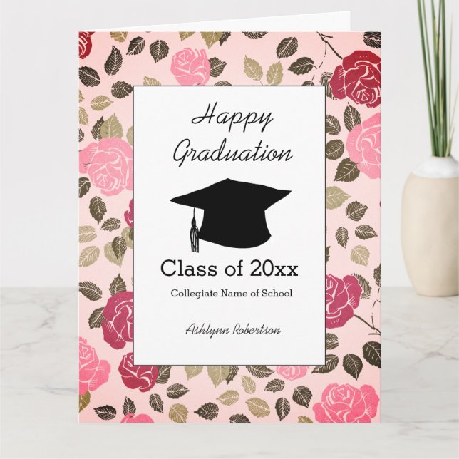 Rosa Blommigt Studenten, klass 2025 Kort (Framsida)