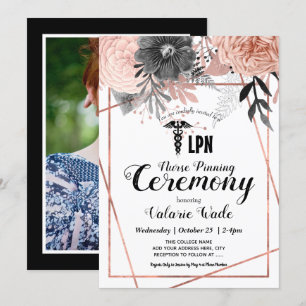 Rosa Blommigt Studenten LPN Nurse Pinning Ceremony Inbjudningar