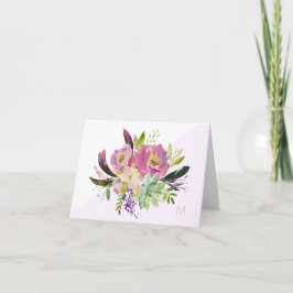 Rosa Blommigt Succulated Monogram Foled Note Card Tack Kort