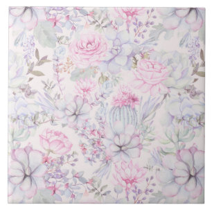 Rosa Blommigt Succulation Illustration Summer Möns Kakelplatta