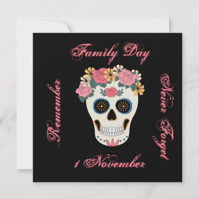 Rosa Blommigt Sugar Skull Illustration Kort (Framsida)