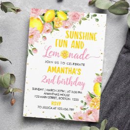 Rosa Blommigt Sunshine Lemonade Birthday-inbjudan Inbjudningar