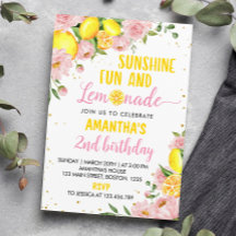 Rosa Blommigt Sunshine Lemonade Birthday-inbjudan