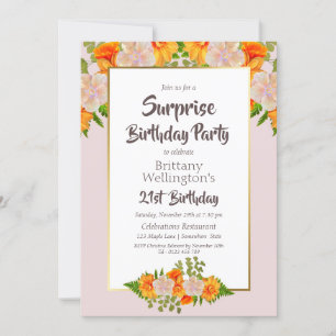 Rosa Blommigt Surprise 21:a födelsedagen Party Inbjudningar