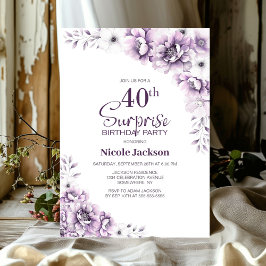 Rosa Blommigt Surprise 40:e födelsedagen Party Inbjudningar