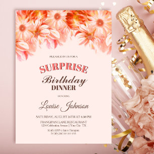  Rosa Blommigt Surprise Birthday Middag Party Inbjudningar