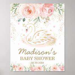Rosa Blommigt Svan Baby Shower 1:a födelsedag Välk Poster