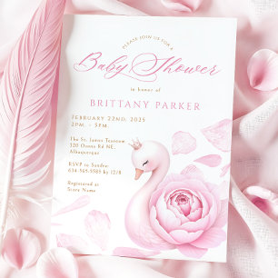 Rosa Blommigt Svan Baby Shower Inbjudningar