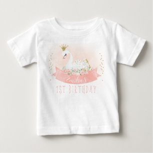 Rosa Blommigt Svan Princess 1a Birthday T-Shirt