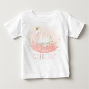 Rosa Blommigt Svan Princess 1a Birthday T-Shirt