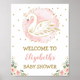 Rosa Blommigt Svan Princess Girl Girl Baby Shower  Poster