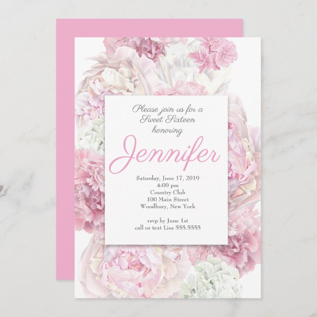  Rosa Blommigt Sverige 16 Inbjudan (Fram/baksida)