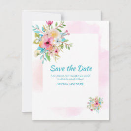 Rosa Blommigt Sweet 16 Flat Save the Date Card Spara Datumet