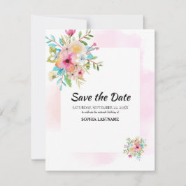 Rosa Blommigt Sweet 16 Flat Save the Date Card Spara Datumet