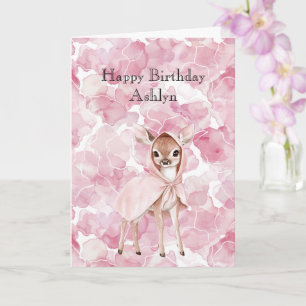 Rosa Blommigt Sweet Hjort Birthday Kort