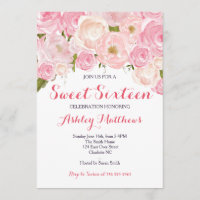Rosa Blommigt Sweet sixteen Bjuddagsinbjudan