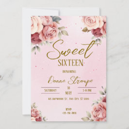 Rosa Blommigt Sweet sixteen Inbjudningar