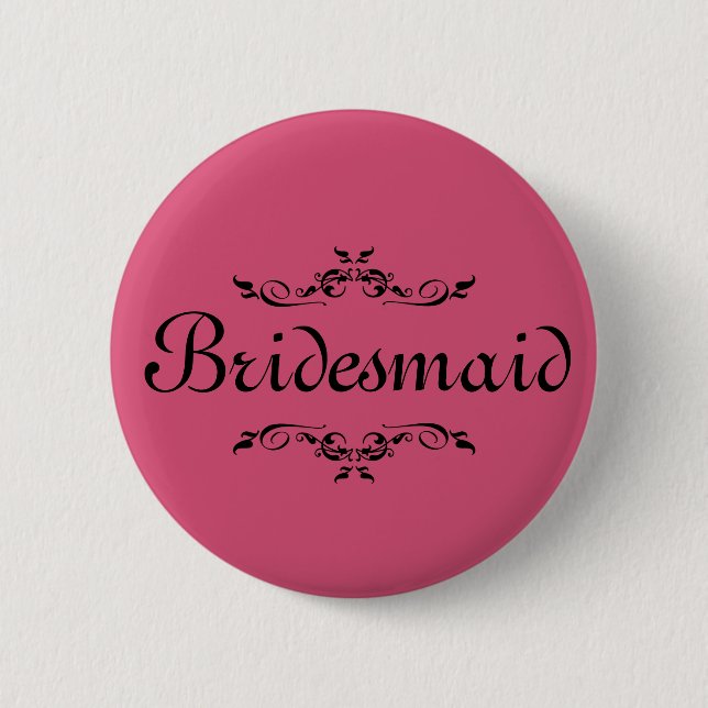 Rosa Blommigt Swirl Gräns Bridesmaid Knapp (Framsida)